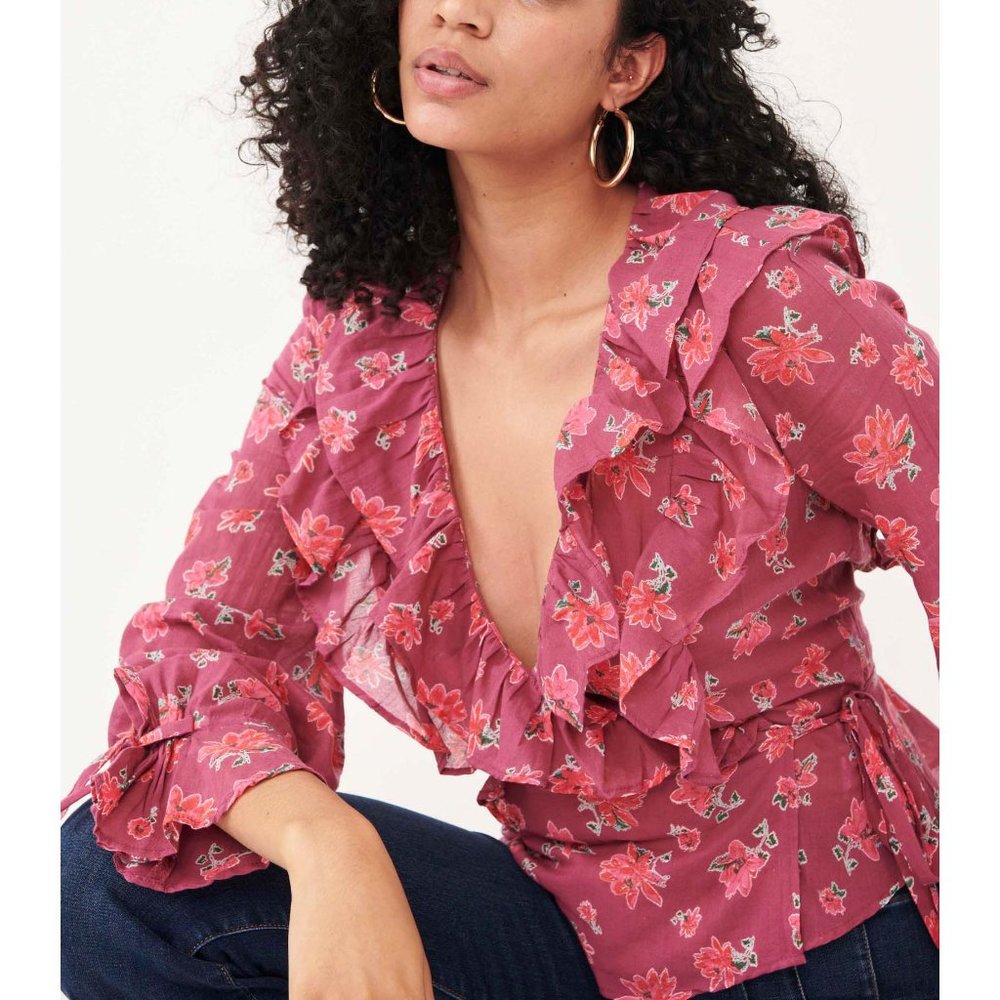 NWT Free People Amanda Ruffle Top / Sultry Combo